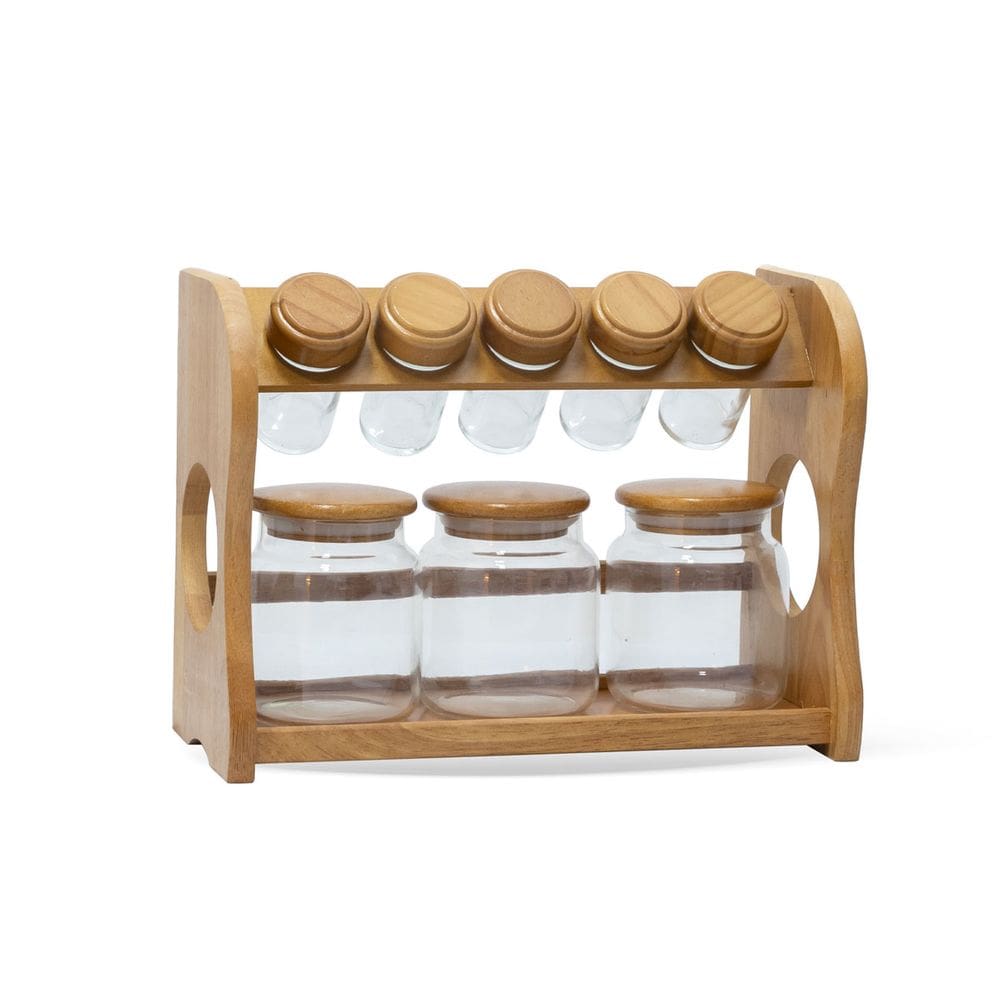 Porta Temperos Condimentos em Madeira 8 Potes ZT2004 BTC