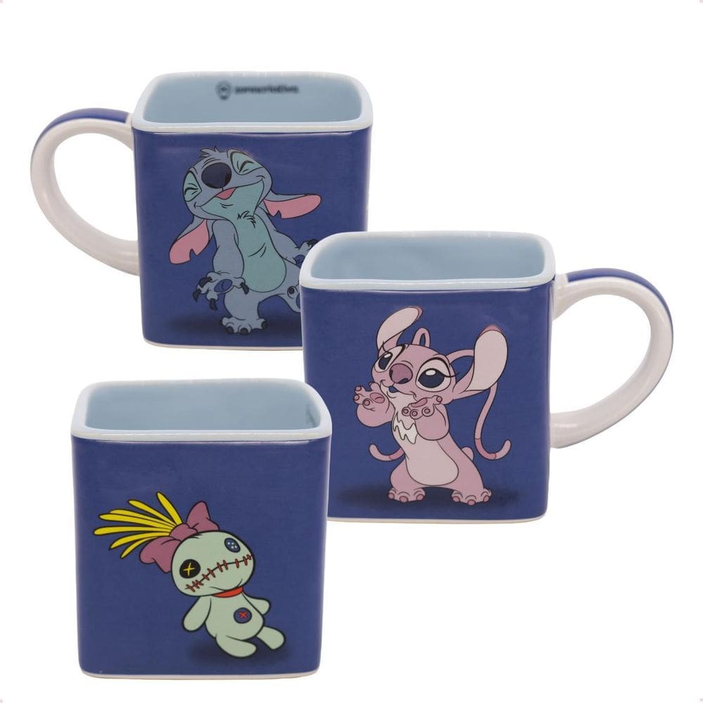 Caneca Cubo Stitch E Angel Disney Em Cerâmica 300Ml