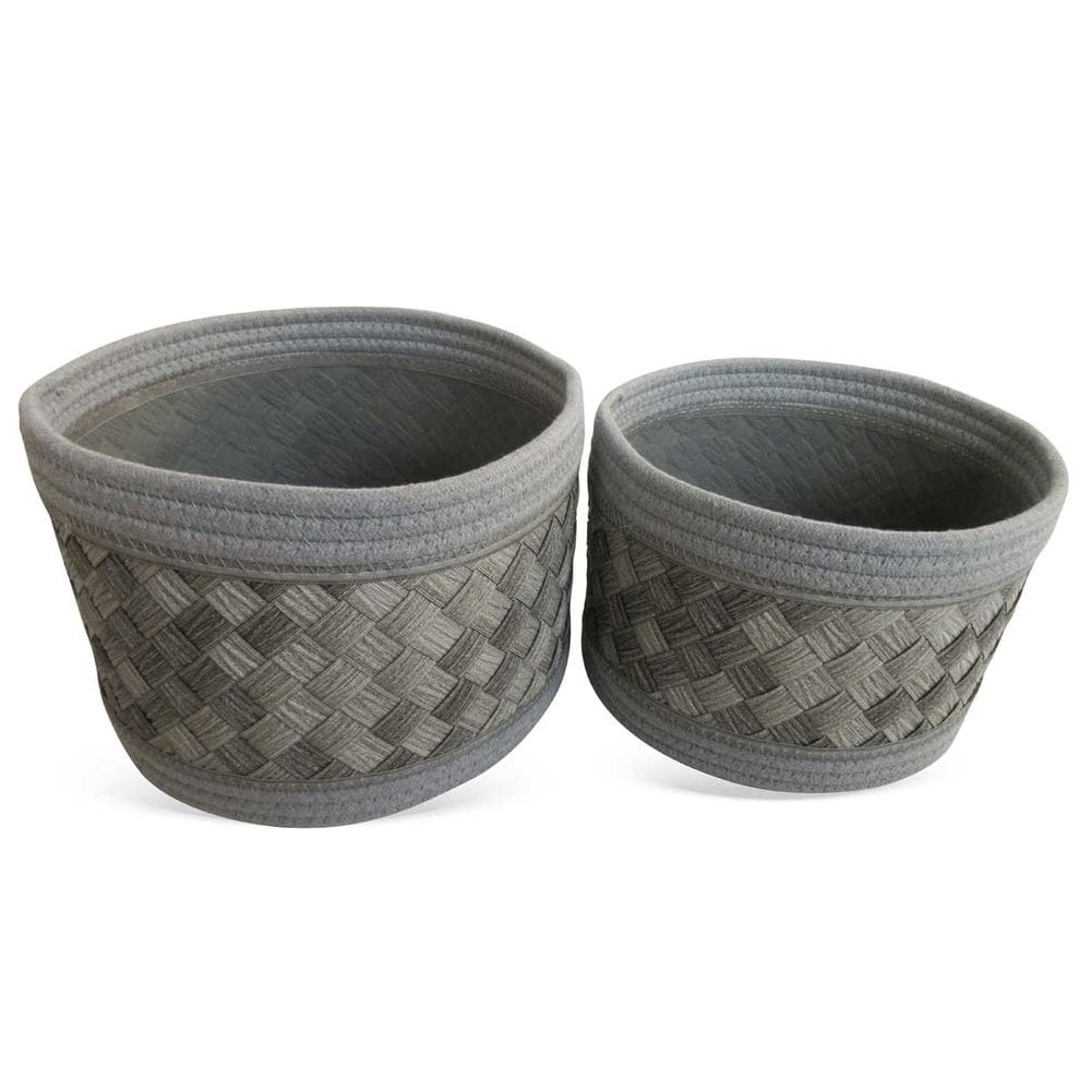 Conjunto 2 Cestos Decorativos em Fibra e Corda Cinza QJ2006 BTC