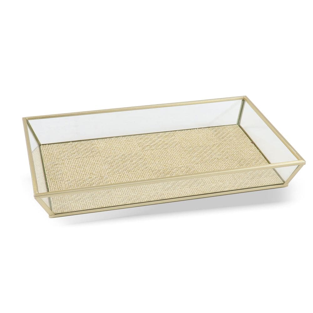 Bandeja Decorativa em Vidro e Metal Dourado 30cm KV0325 BTC
