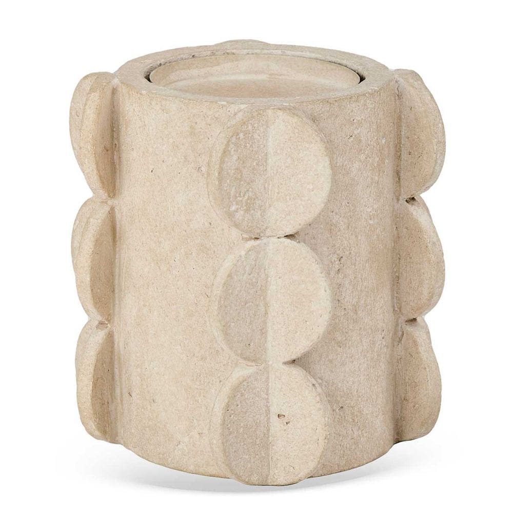 Castiçal Porta-Vela Decorativo em Resina Estilo Travertino Bege 14,5cm TMN3045 BTC