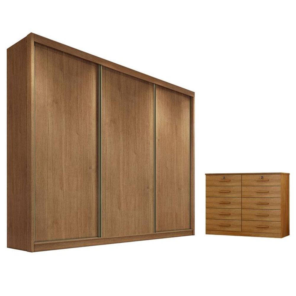 Guarda Roupa Casal Medelim e Gaveteiro Milão com Chave Cumaru 23 - Novo Horizonte