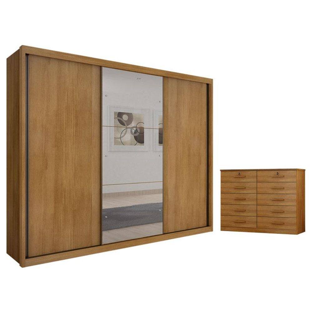 Guarda Roupa Casal Palazzo com Espelho e Gaveteiro Milão com Chave Cumaru 23 - Novo Horizonte