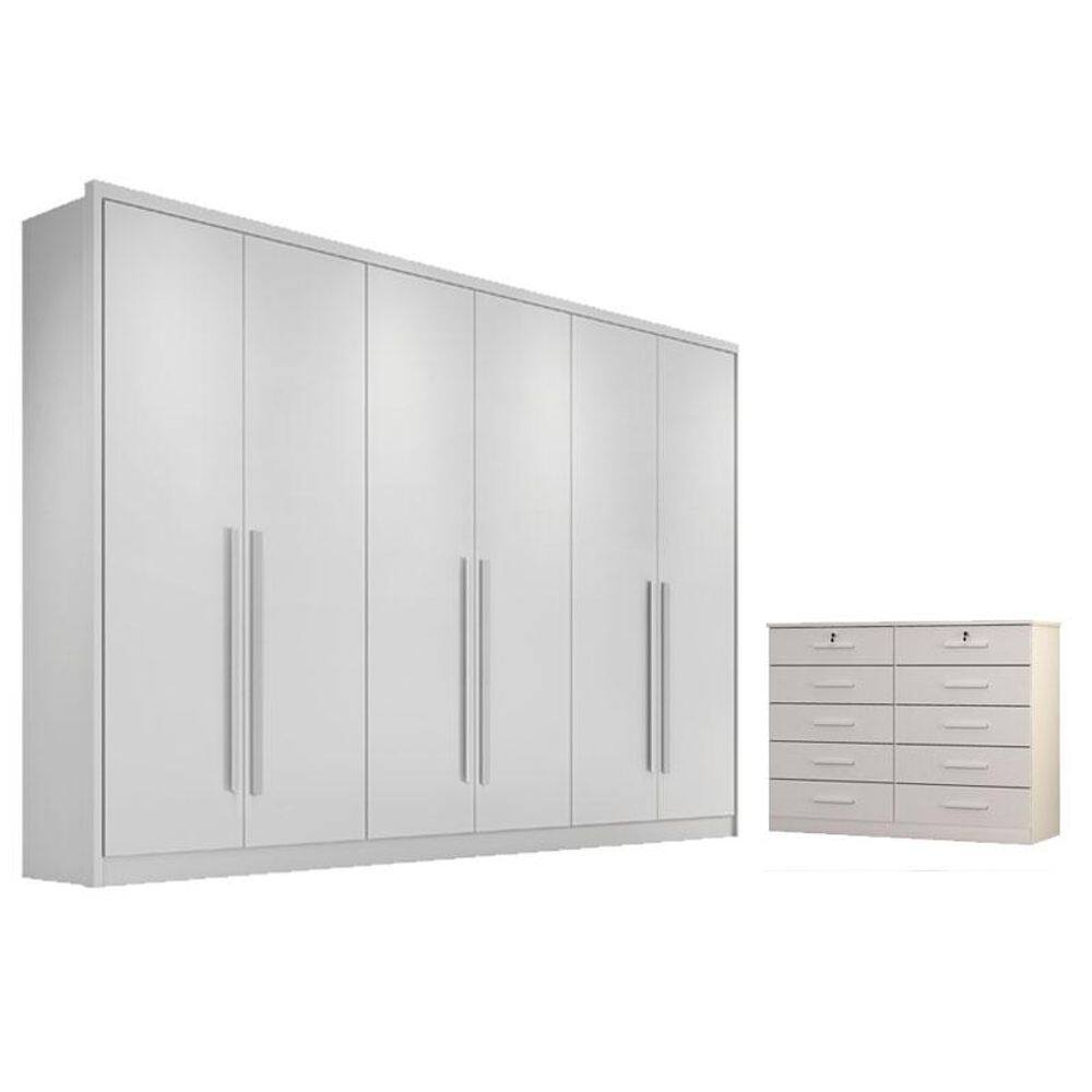 Guarda Roupa Casal Livorno e Gaveteiro Milão com Chave Neve - Novo Horizonte