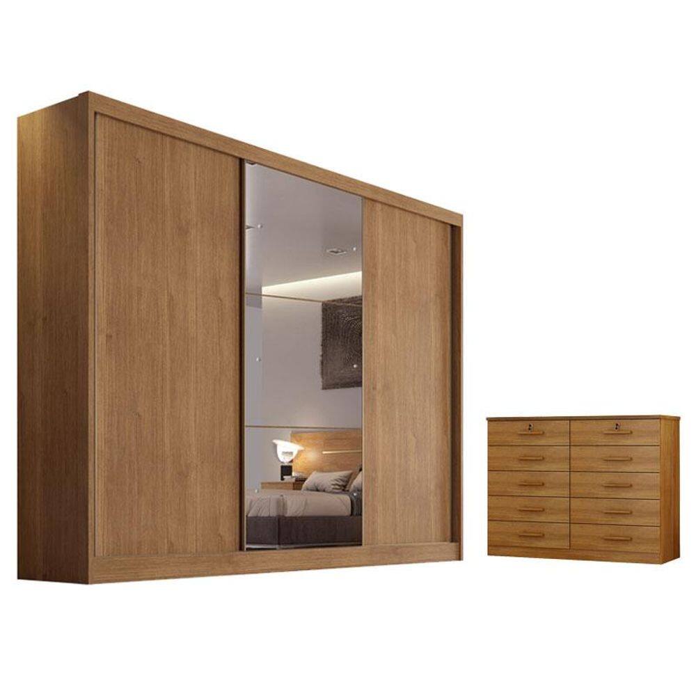 Guarda Roupa Casal Duna e Gaveteiro Milão com Chave Cumaru 23 - Novo Horizonte