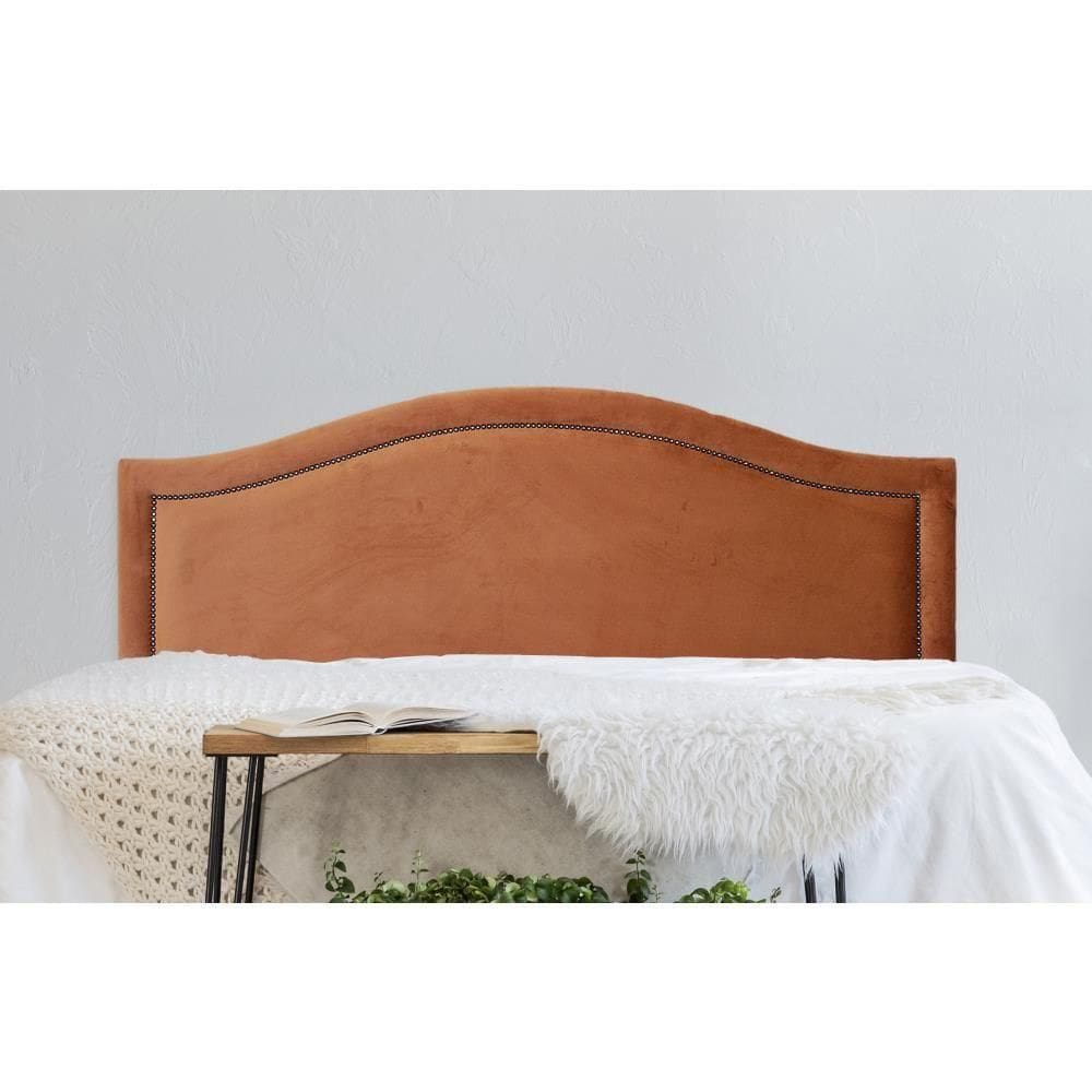 Cabeceira Queen Curva Luxo 160x60 Veludo Terracota - Tachas Fumê