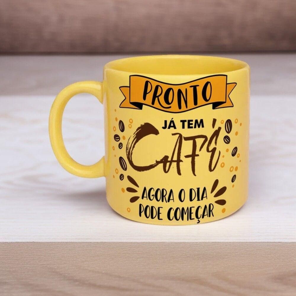 Caneca Amarela 330ml - Já Tem Café: Seu Momento Perfeito Com Estilo E Sabor!