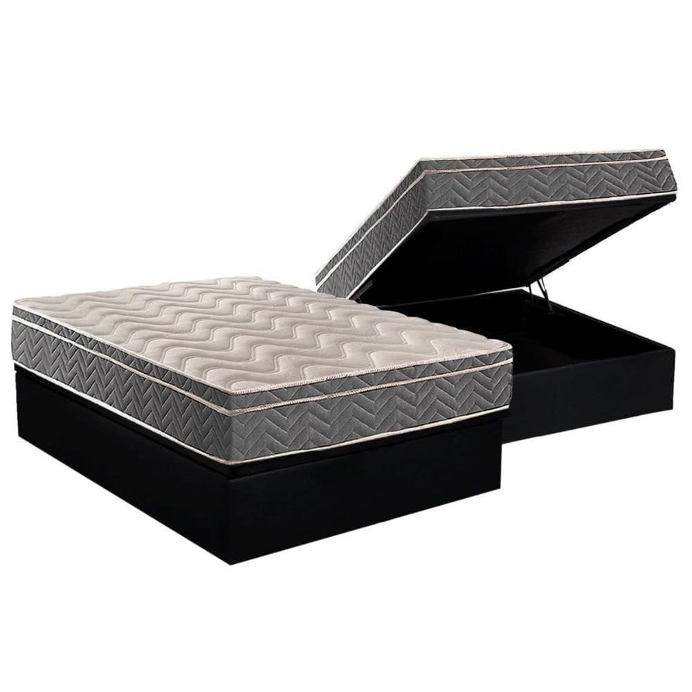 Cama Box Baú Casal: Colchão Espuma Paropas D45 / EP Confort Mega Firme + Base CRC Suede Black(138x188)