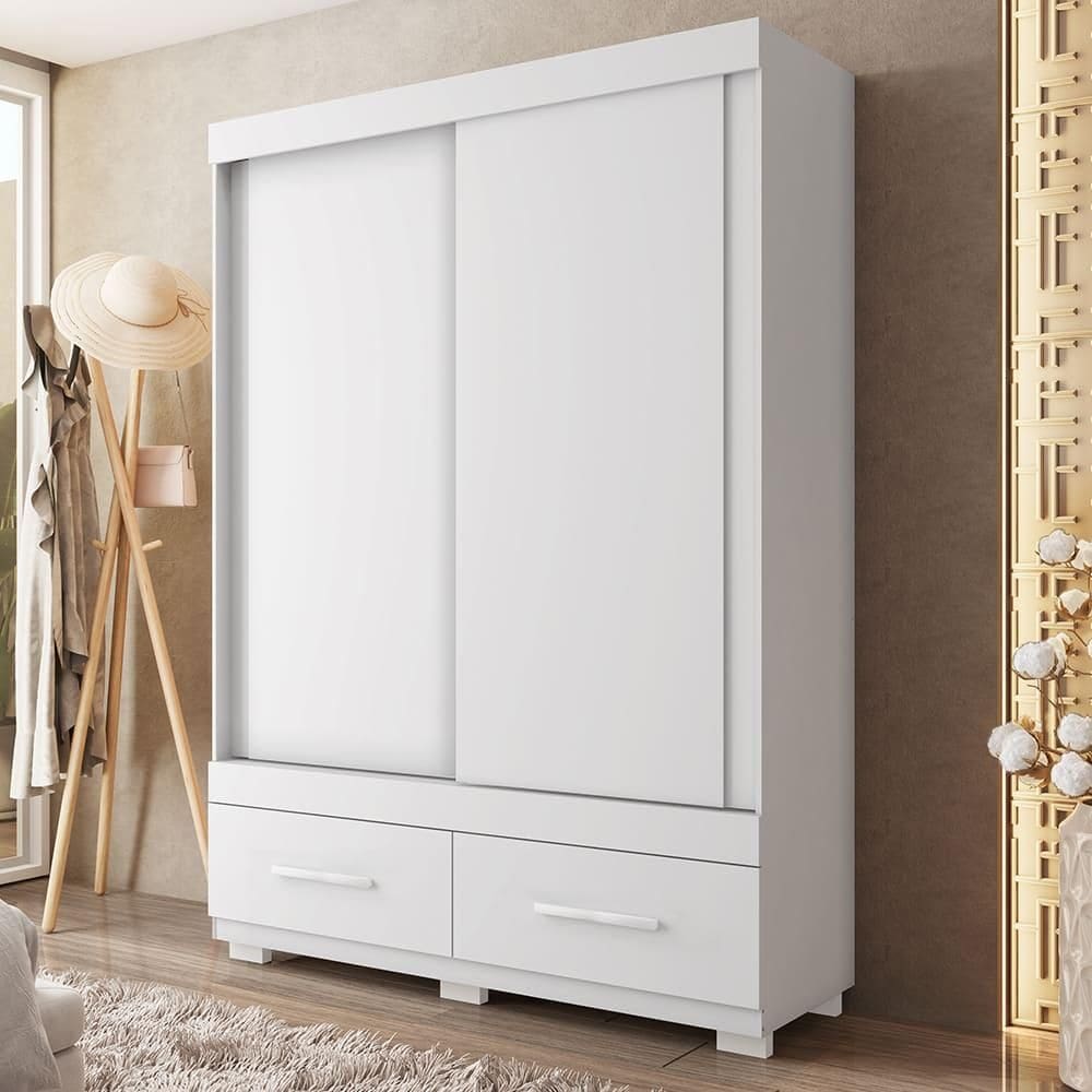 Guarda Roupa Solteiro 2 Portas 2 Gavetas Sereno Branco - Caemmun Móveis