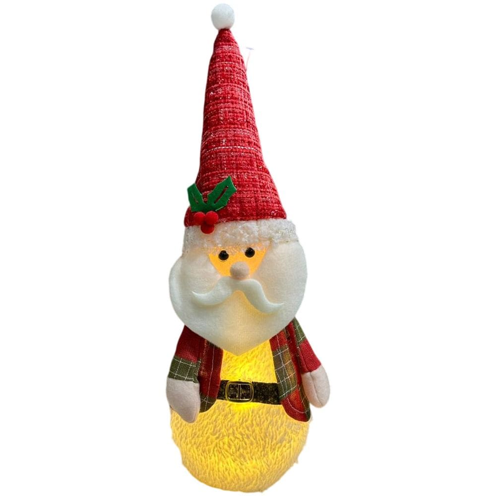 Enfeite Boneco de Feltro com LED Papai Noel Natal Decoração Iluminada