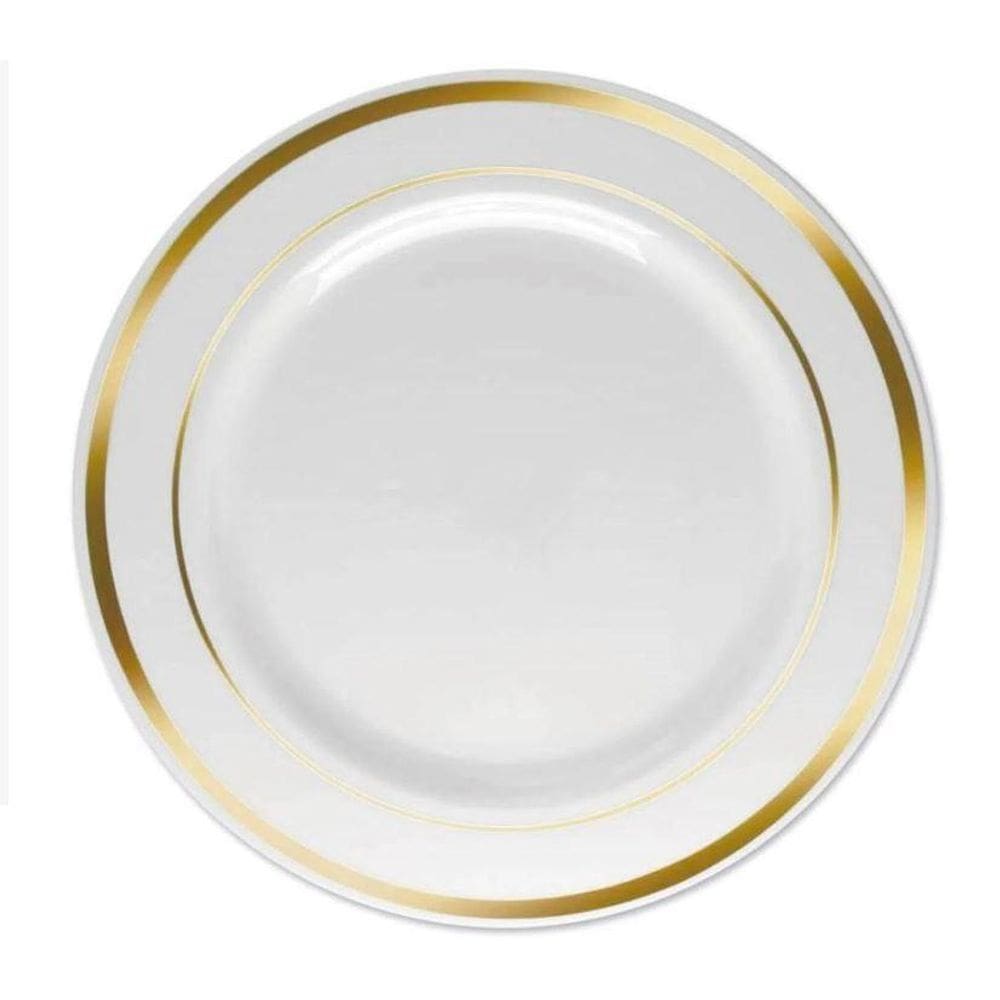 40 Pratos Rasos De Jantar Branco Dourado Descartável Luxo