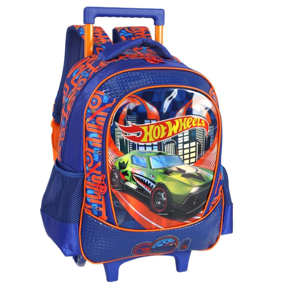 Mochila Rodinha Escolar Infantil Menino Hot Wheels Azul