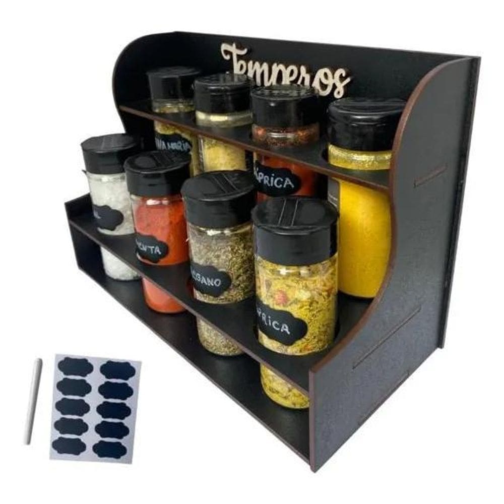 Porta Temperos E Condimentos Luxo 8 Potes Mais Etiquetas