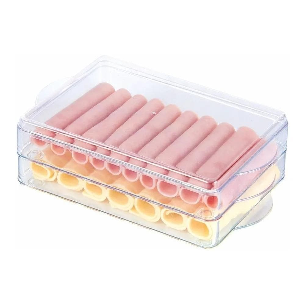 2X Porta Frios Duplo Transparente Organizador Divisória Pote