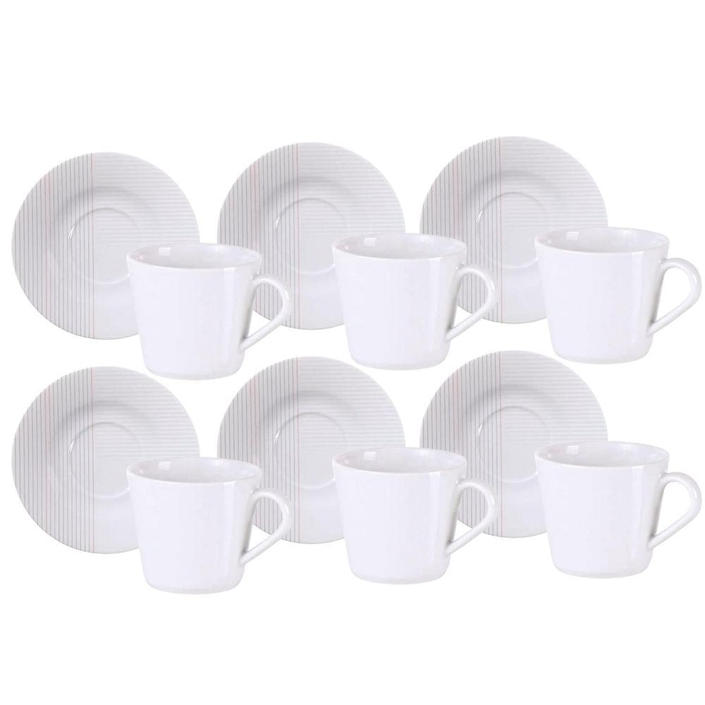 Jogo Xícaras Chá Café Com Pires 6 Pçs 185Ml Grid Porcelana