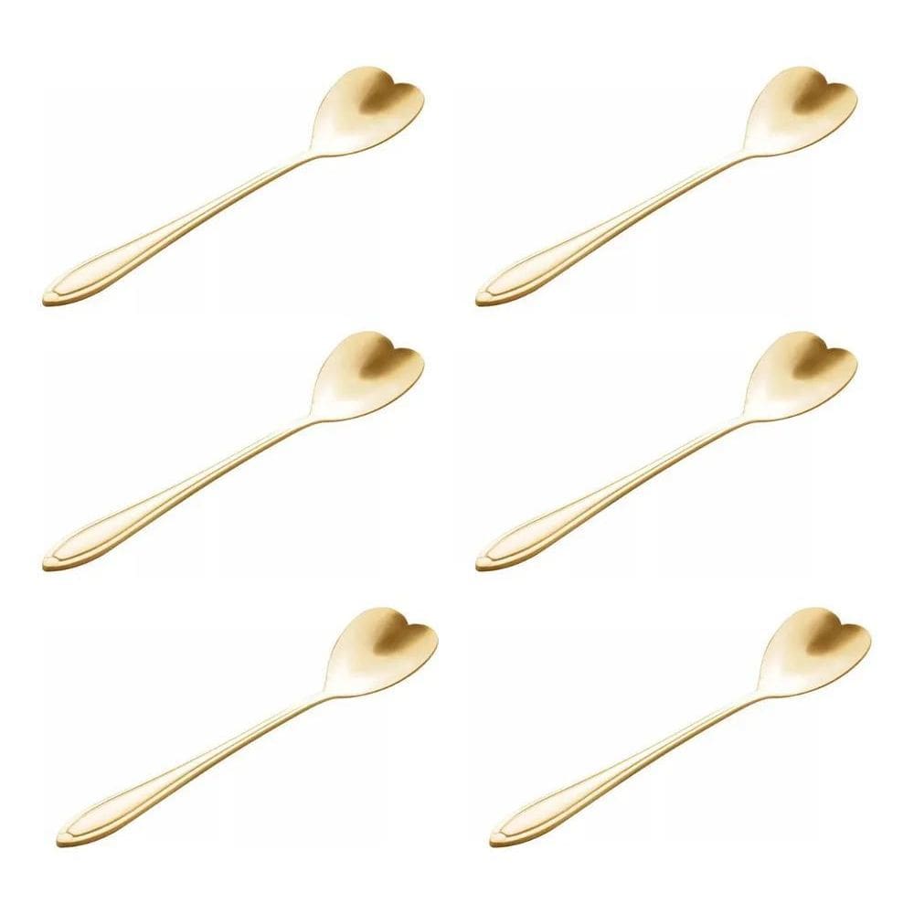 10X Jogo De Colher Chá E Café Coração Dourada 6 Peças - Lux