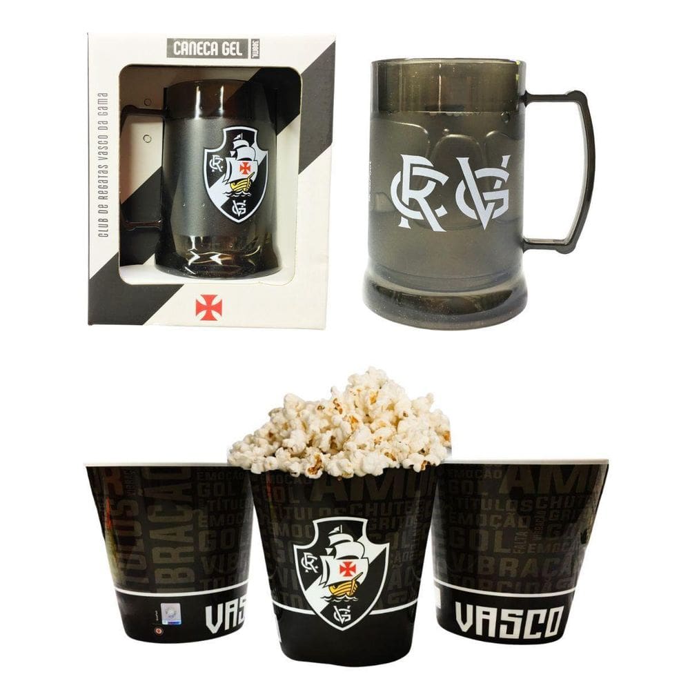 Kit Caneca Copo Gel 300Ml Isolante Térmico + Balde Pipoca