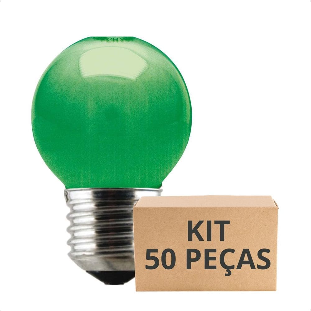 Kit 50 Lâmpadas Incand Bolinha Colorida 15W E27 Verde 220V