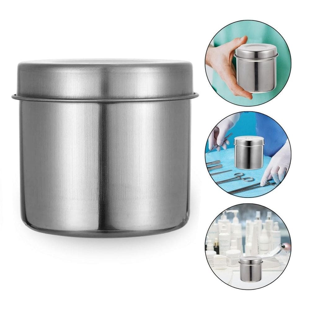 Pote Aço Inox 9Cm Porta Gaze Algodão Dentista Podologia