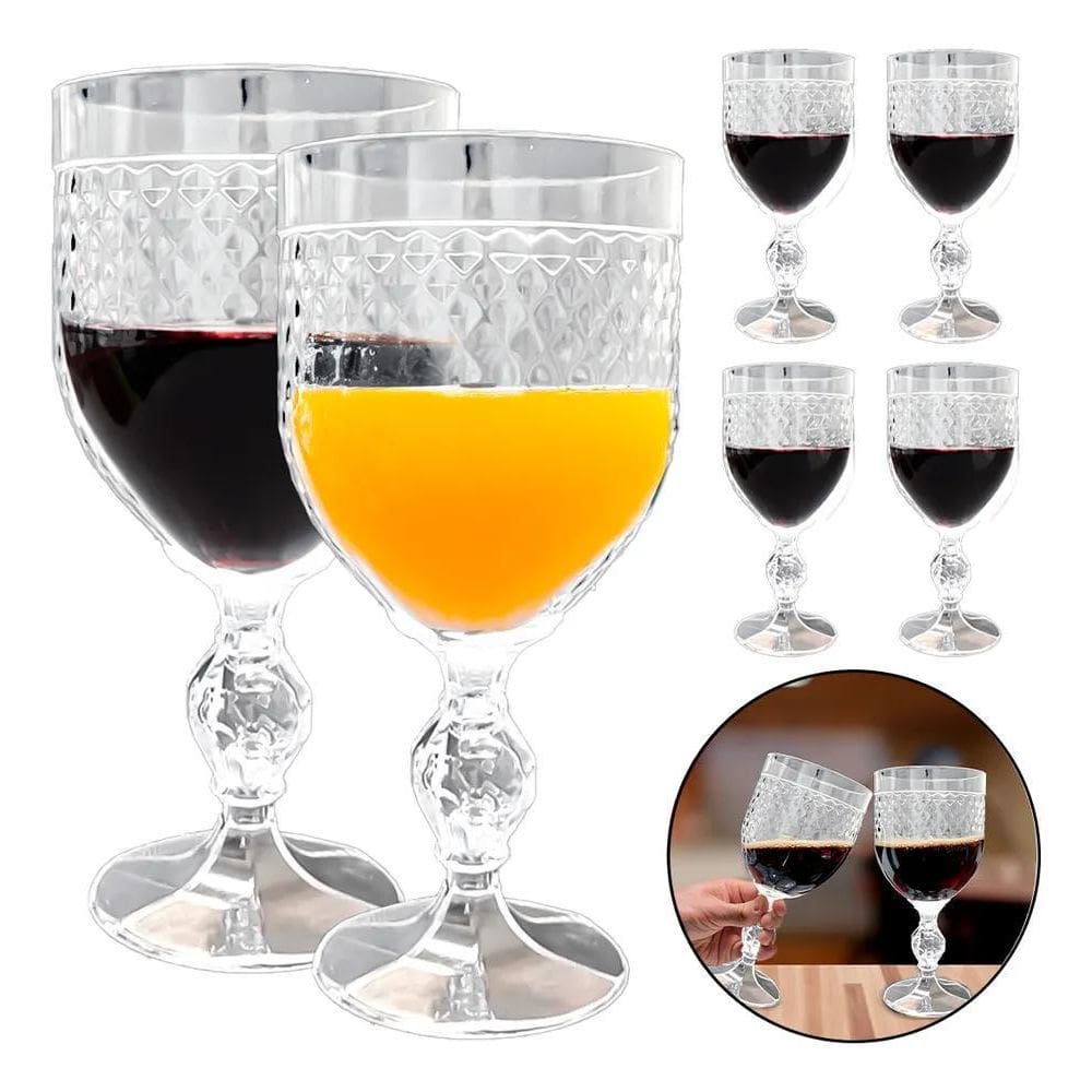 Jogo 6 Taças Luxo Acrílico Água Suco Vinho Refri Resistente