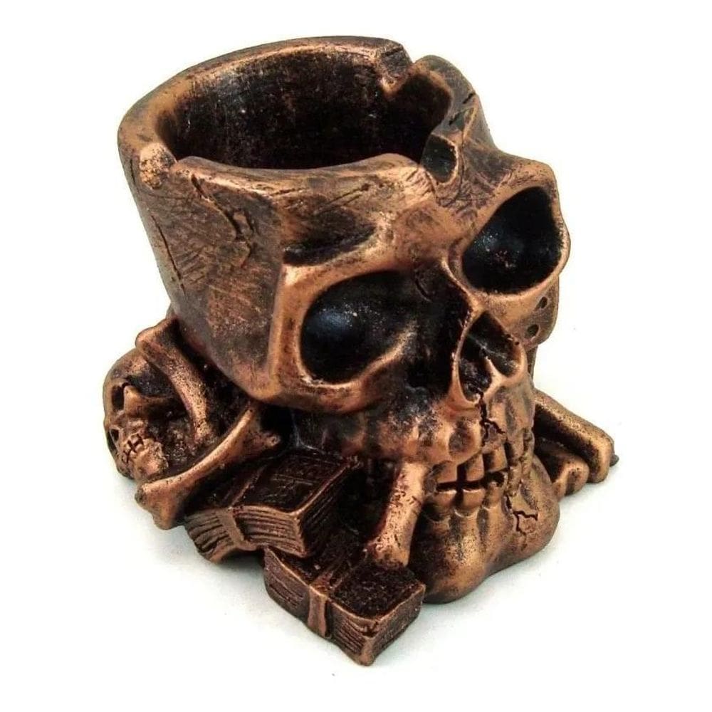 10X Cinzeiro Crânio Caveira Fumando Dado Bronze Resina