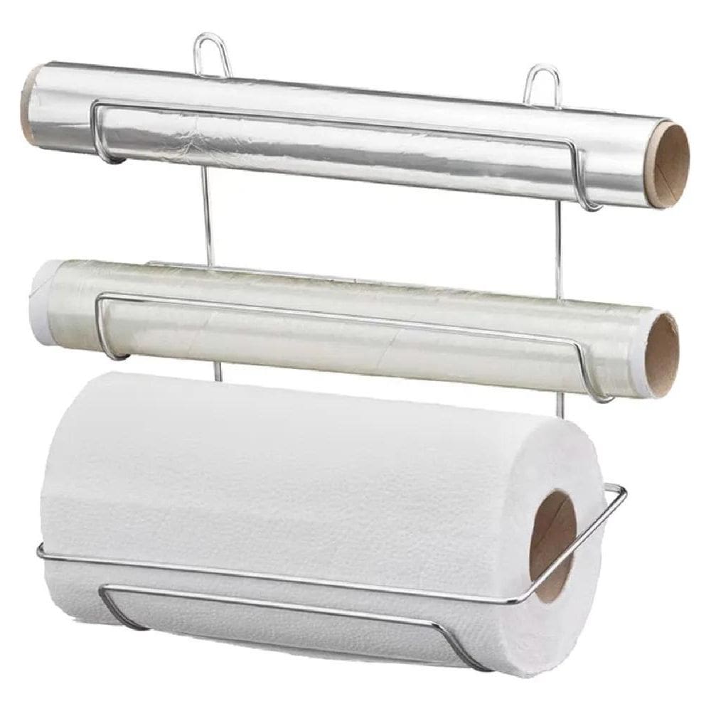 2X Suporte Triplo Porta Rolo Papel Toalha Laminado Filme Par