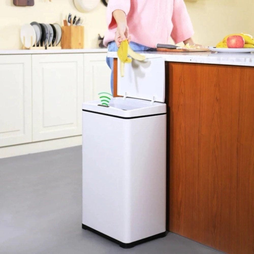 Lixeira Automática Retangular 40 Litros Sensor Em Aço Branca