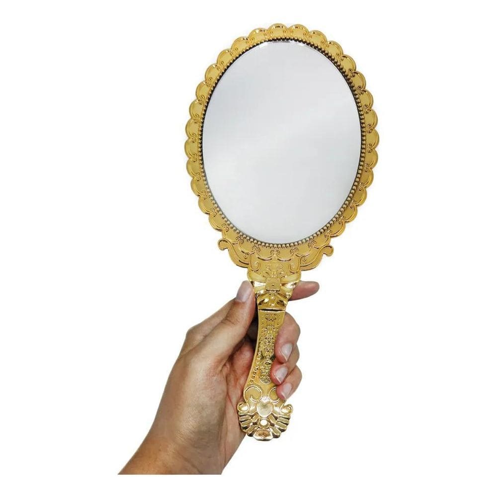 10X Espelho De Mão 25Cm Abebê Oxum Orixá Yabás Dourado Umba