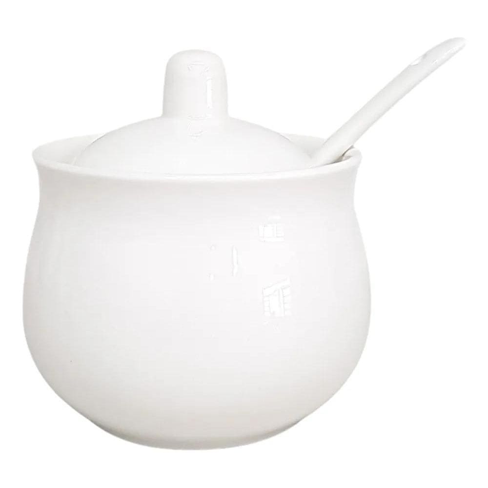 Acucareiro Porcelana Branca Porta Acucar 170Gr Com Colher