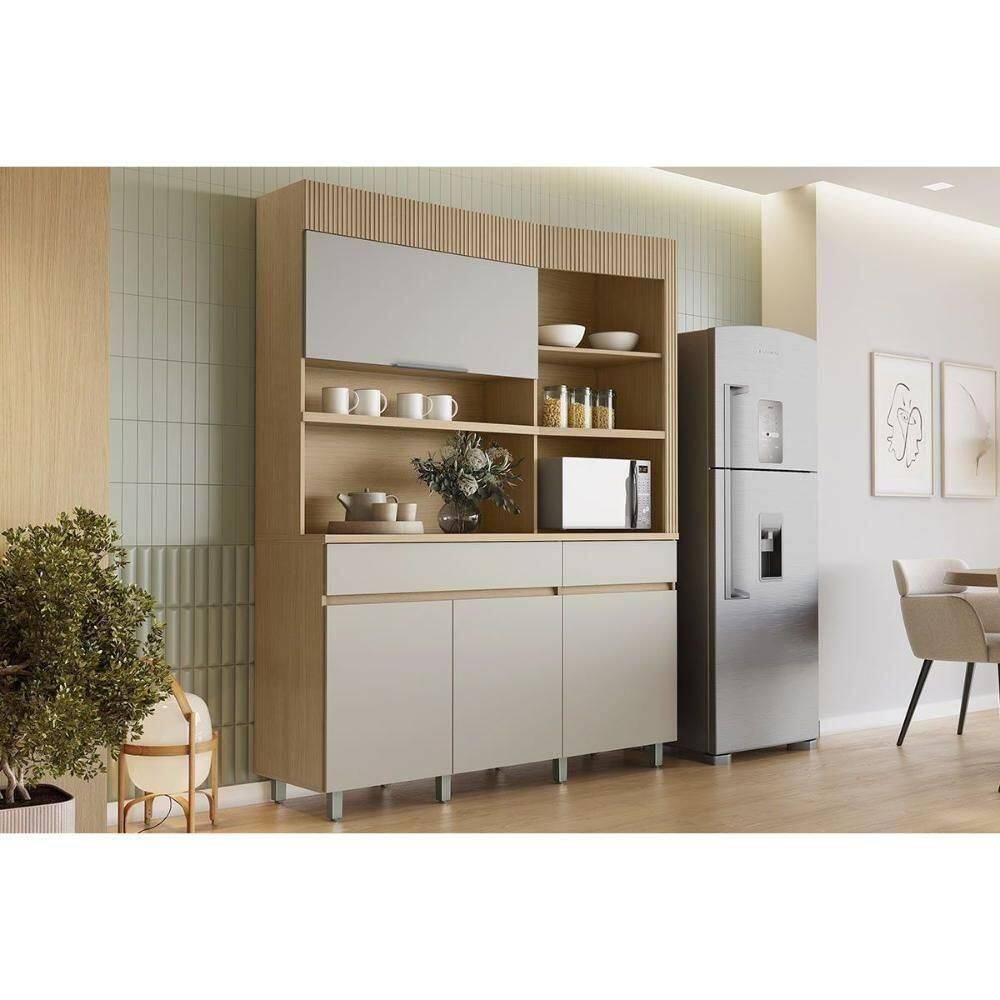Kit De Cozinha Compacta Realeza C- 4 Portas 5 Nichos E 2 Gavetas 160cm Carvalho-greice - Nesher