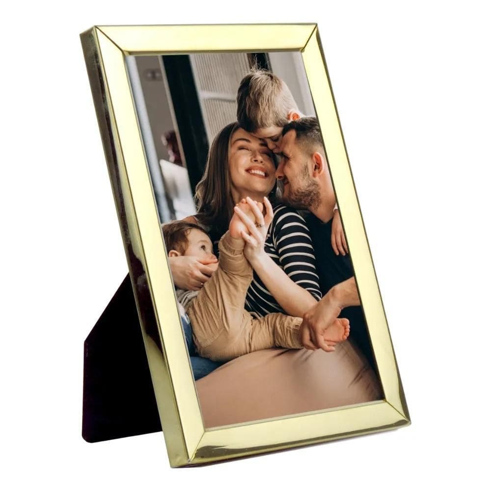 3X Porta Retrato Moldura Em Metal Dourado 10X15 Luxo Clássic