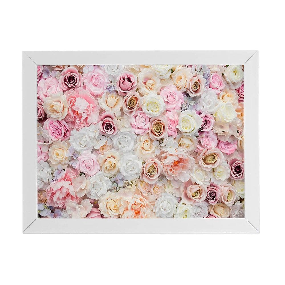 Quadro Mix De Flores Rosas Coloridos Moldura Branca 60X40Cm