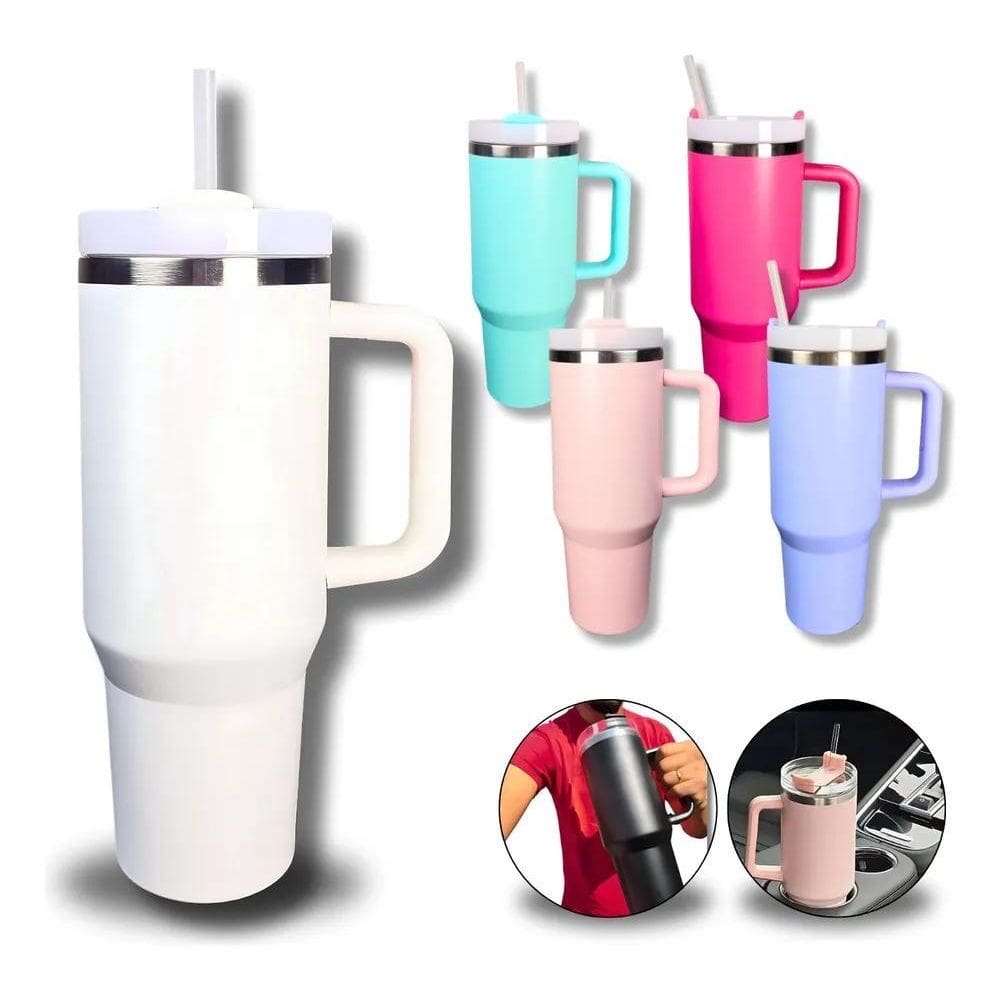 Copo Termico 1200Ml Caneca Tampa Alça Canudo Grande Neymar