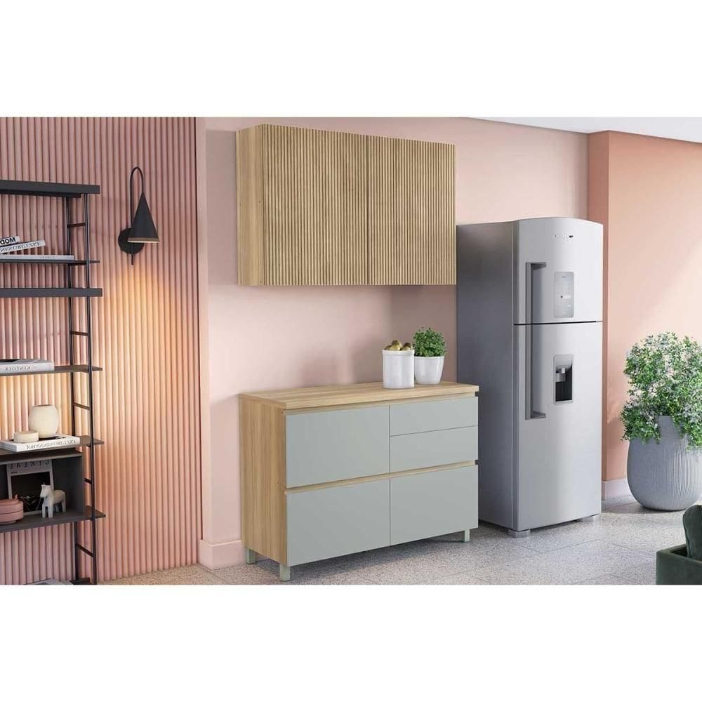 Cozinha Modulada Nesher Rainha 2 Peças (1aéreo+1balcão) C2p44 Nature-verde-nesher