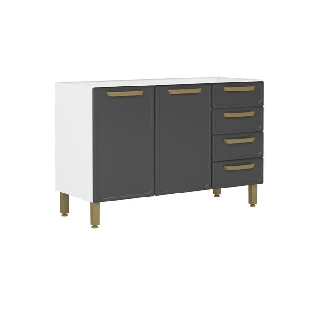 Balcão De Cozinha Bella C- 2 Portas E 4 Gavetas S- Tampo 120cm Grafite - Bertolini
