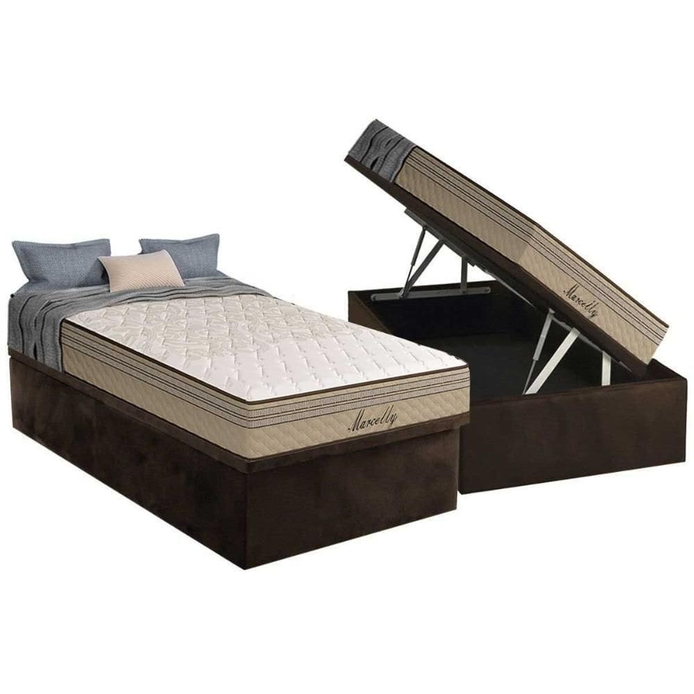 Cama Box Baú Solteiro: Colchão Molas Ensacadas Paropas Marcelly + Base Crc Suede Brown (88x188)