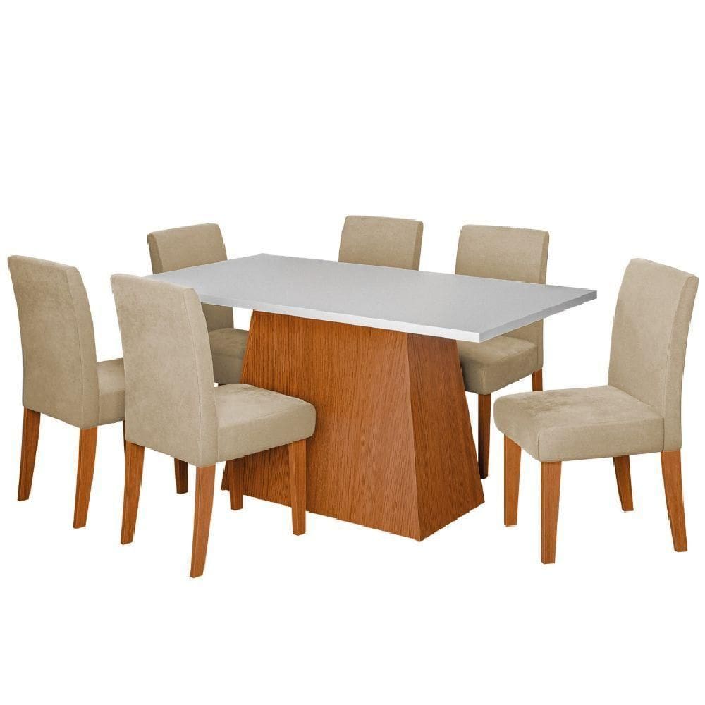 Conjunto Sala De Jantar Mesa 1,60m Trento 6 Cadeiras Trieste