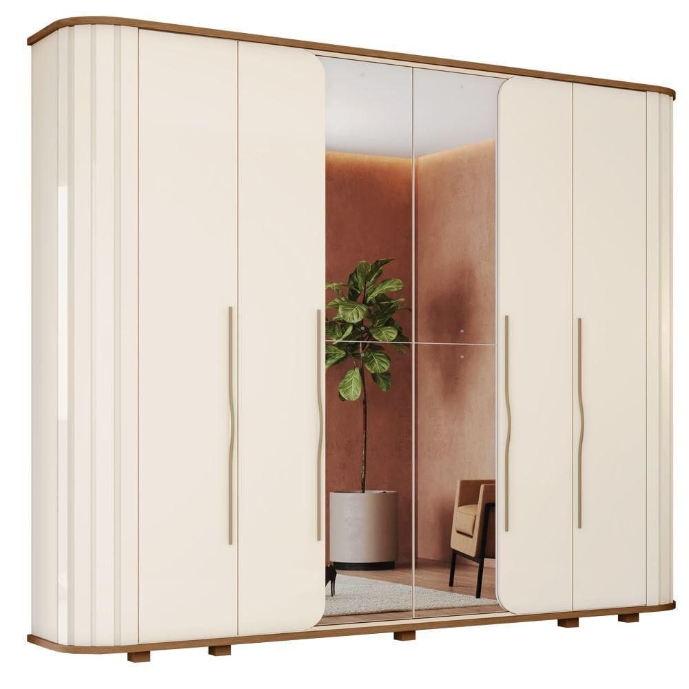 Guarda Roupas Casal 6 Portas E 6 Gavetas Tango Premium Ripado Off White / Madeirado