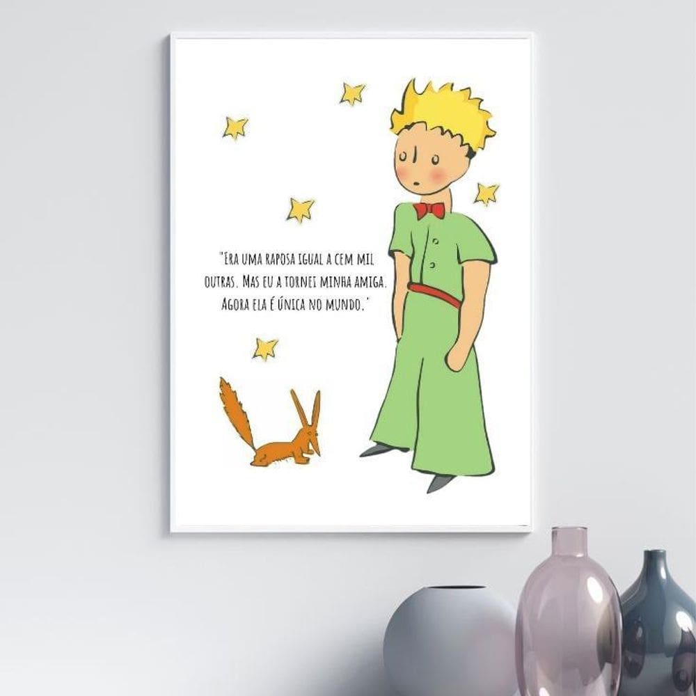 Quadro Pequeno Príncipe E Raposa - Frase 45X34Cm - Com Vidro