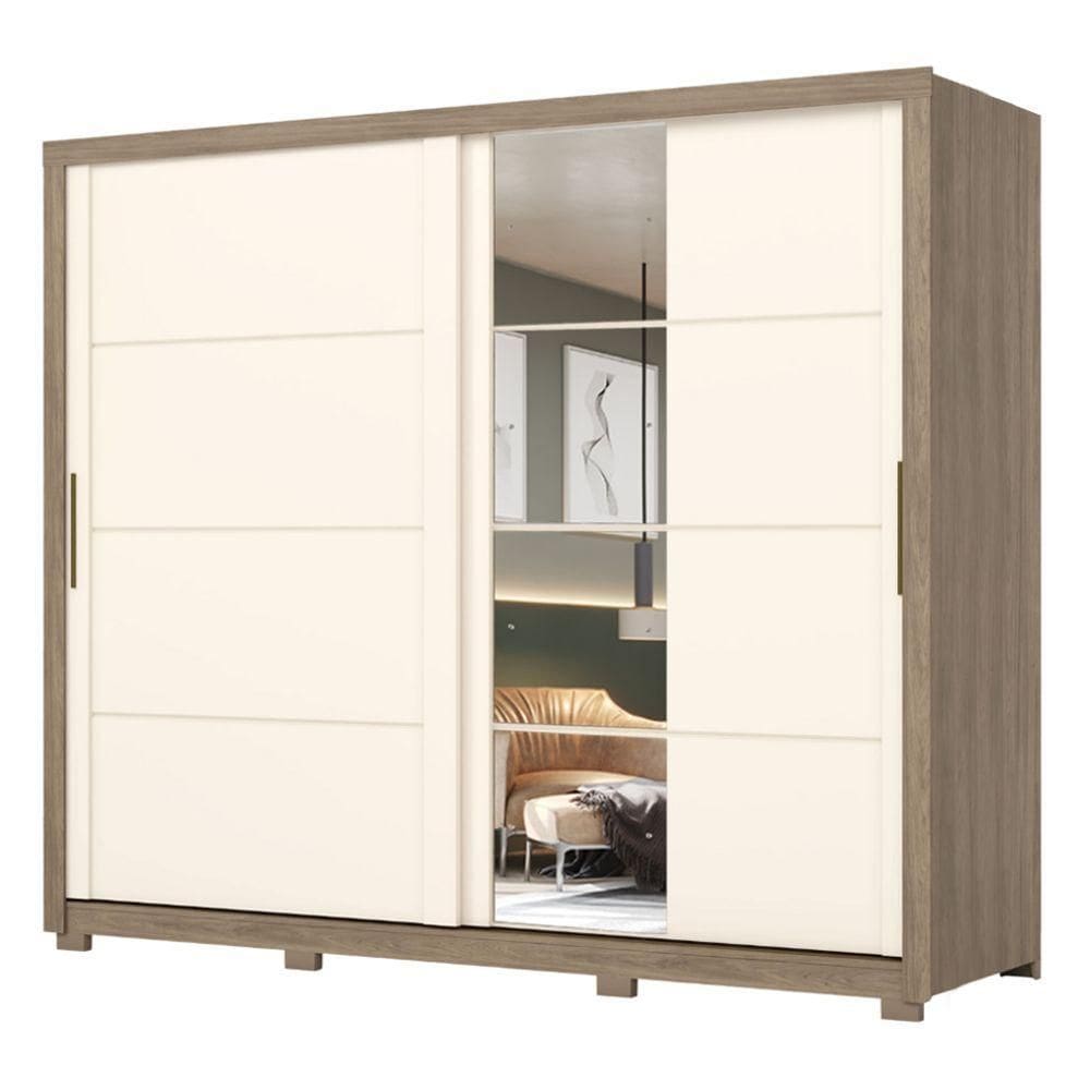 Guarda Roupas Casal 2 Portas De Correr Com Espelho 4 Gavetas Lirio Castanho