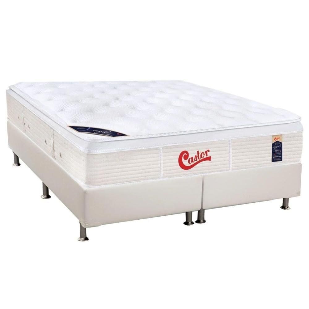 Cama Box Queen: Colchão Molas Ensacadas Castor Gold Star Vitagel + Base Crc Courano White (158x198)