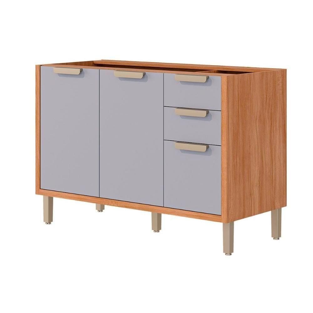 Balcão De Cozinha Modulado S- Tampo Eloise C- 2 Portas E 3 Gavetas 120cm Cinamomo-platina - Mgm