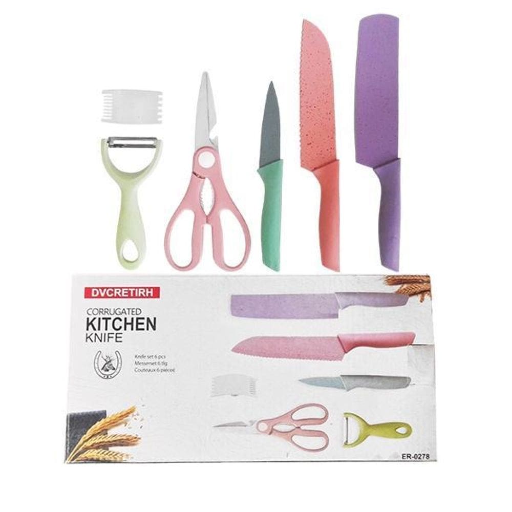 Jogo De 6 Facas Coloridas Antiaderentes Com Tesoura Ralador