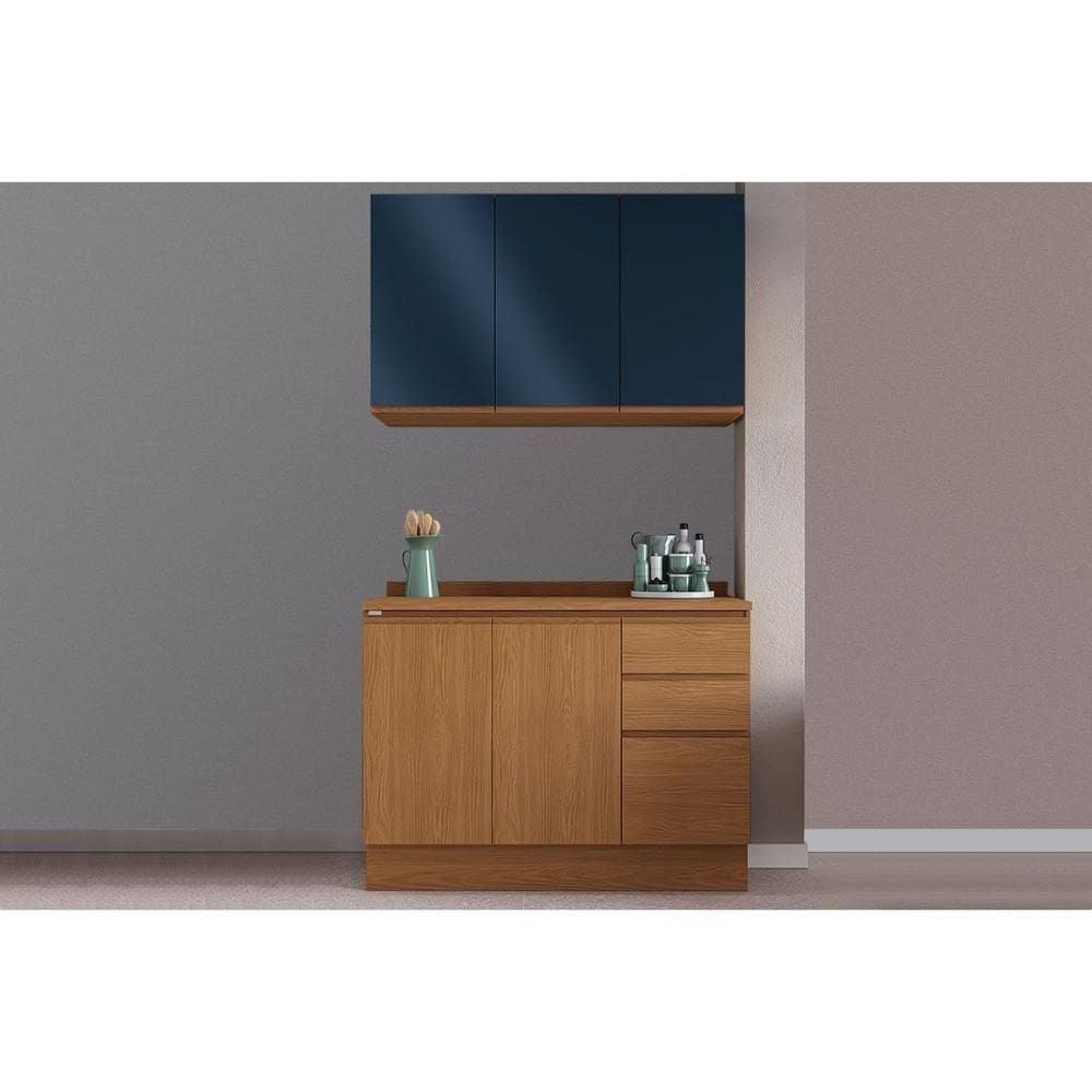 Cozinha Modulada Completa Ciela 3 Peças (1aéreo+1balcão+1complemento) C3p21 Canela-azul Profundo - Kappesberg