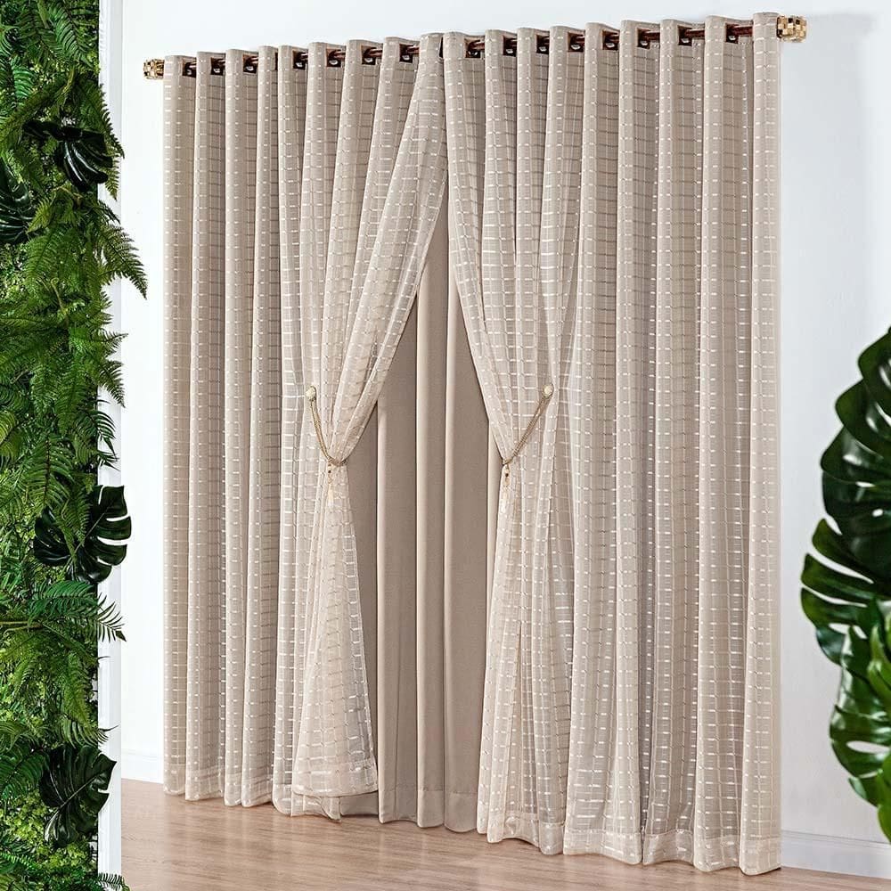 Cortina Iris 3 Metros Semi Blackout Sala Quarto Varão - Bege