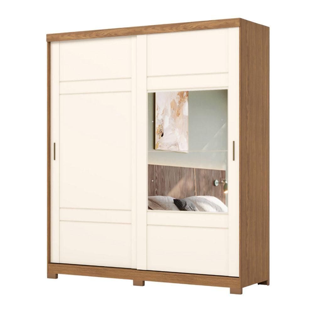 Guarda Roupas Casal 2 Portas De Correr Com Espelho 3 Gavetas Dalia Madeirado/off White