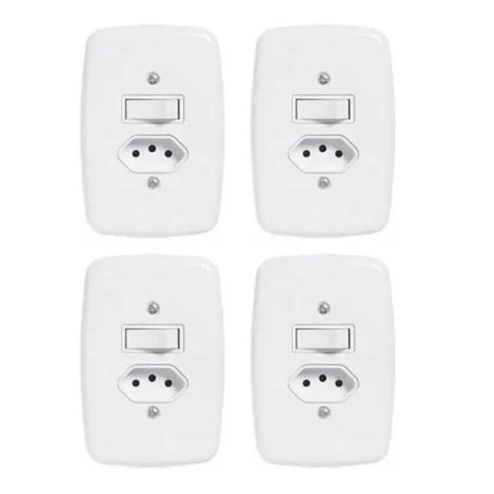 4 Interruptor Apagador Simples + Tomada 10A Embutir Pluzie