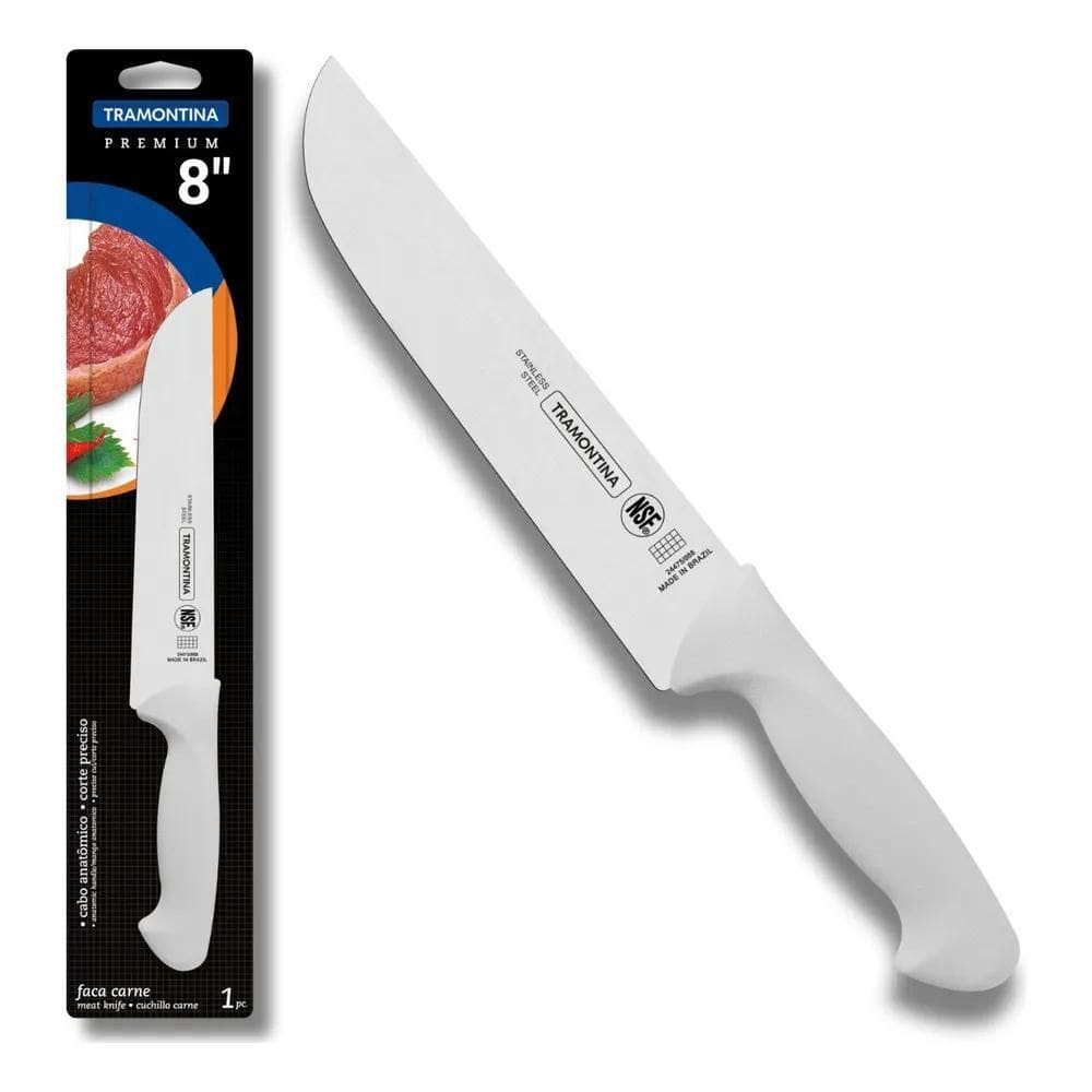 3X Faca Carne Premium Reta 8 Tramontina Churrasco Branco Pr