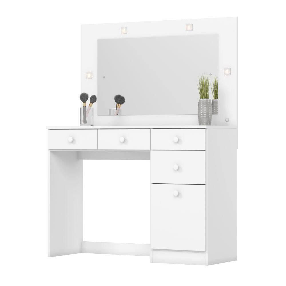 Penteadeira Camarim Com Espelho Led 4 Gavetas 1 Porta Magnólia Branco