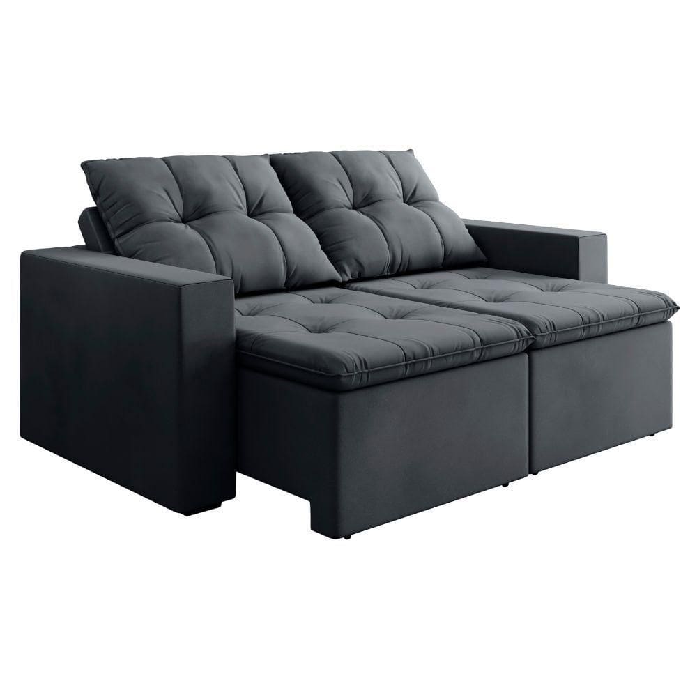 Sofá Retrátil E Reclinável 3 Lugares 2m Veludo Damasco Cinza